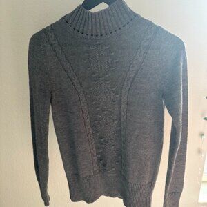 LOFT Cable Knit Mock Neck Sweater Gray Petite XS